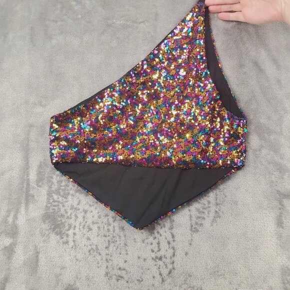 Rue 21 Womens One Shoulder Halter Top Size S Sequin Tank Club Disco Party RARE - Picture 2 of 11